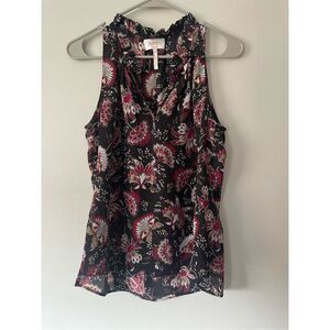 Laundry by Shelli Segal Womens Small Sheer Ruffle Floral Tank Top Blouse NEW
